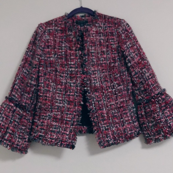 ANN TAYLOR Fringe Tweed Ruffle Cuff Jacket Blazer - Picture 4 of 15